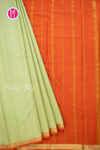Pure Mysore Crepe Silk Saree-Lightpistagreen And Orange-PA56111