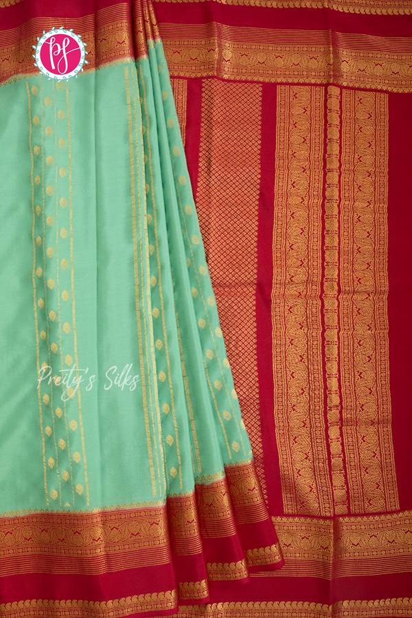 Pure Mysore Crepe Silk Saree-Pastelgreen And Red- PA