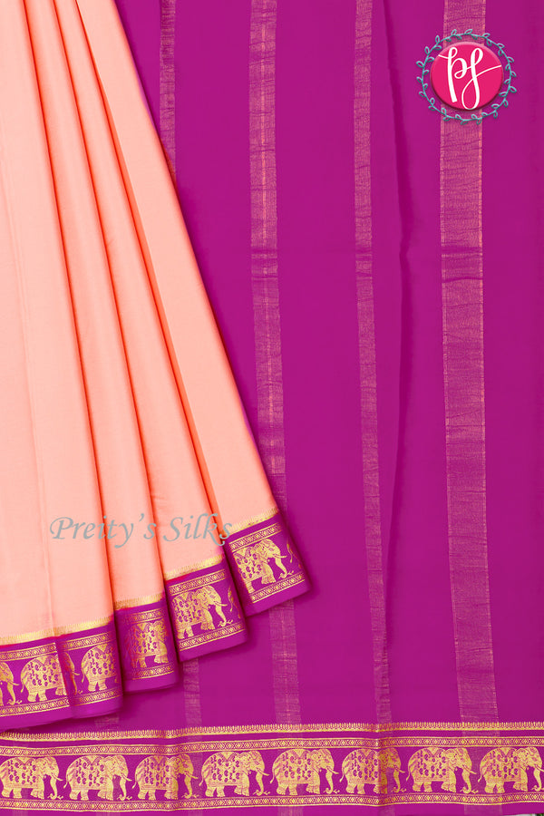 Pure Mysore Crepe Silk Saree-Contrast-Softpeach And Pink- PA19804