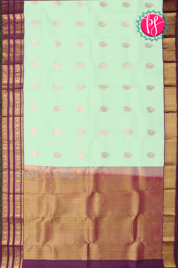 Half Pure Kanchipuram Silk Saree-Pastel Mint Green And Dark Purplish-pink-PA25832