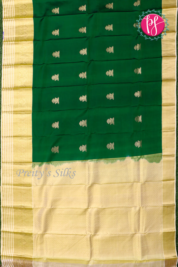 Pure Kanchipuram Silk Saree-Green And Creme-PF63080