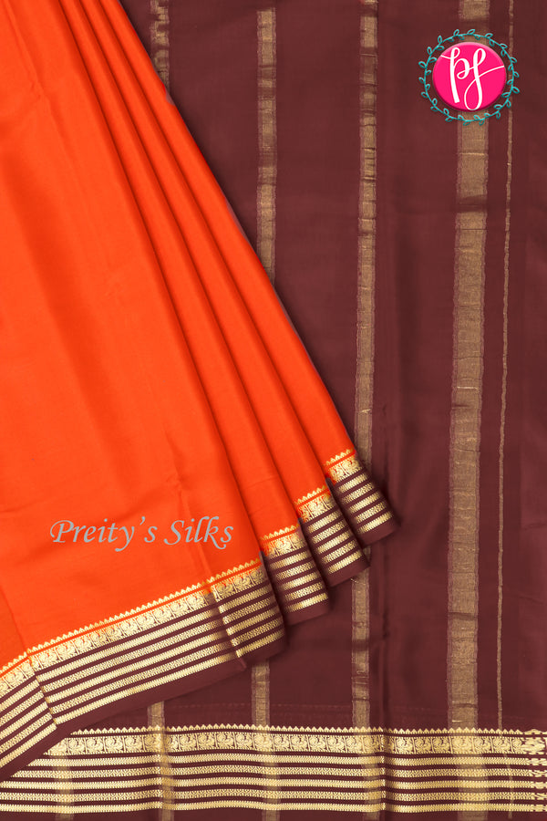 Pure Mysore Crepe Silk Saree-Rustorange And Brown-PA28717