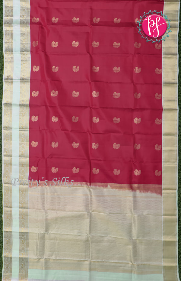 Pure Kanchipuram Silk Saree-Marron And Lightblue-PF63084