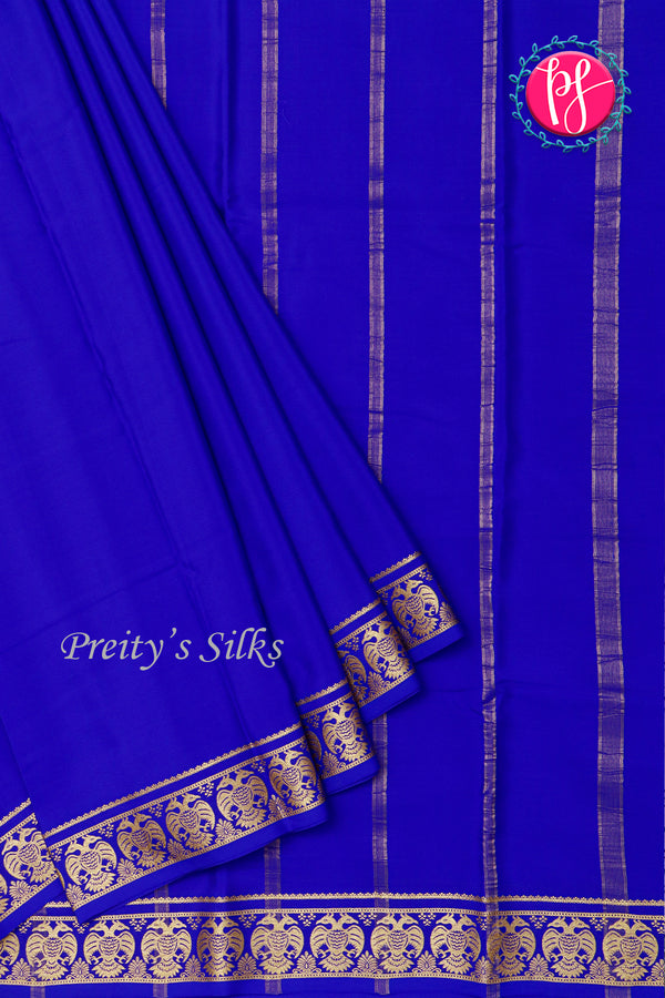 Pure Mysore Crepe Silk Saree-Gandaberunda Border-Royalblue-PA26362