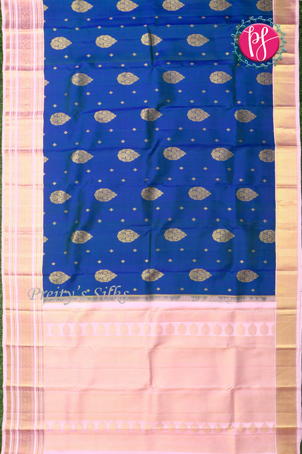 Pure Kanchipuram Silk Saree-Royalblue And Lightpink-PF81269
