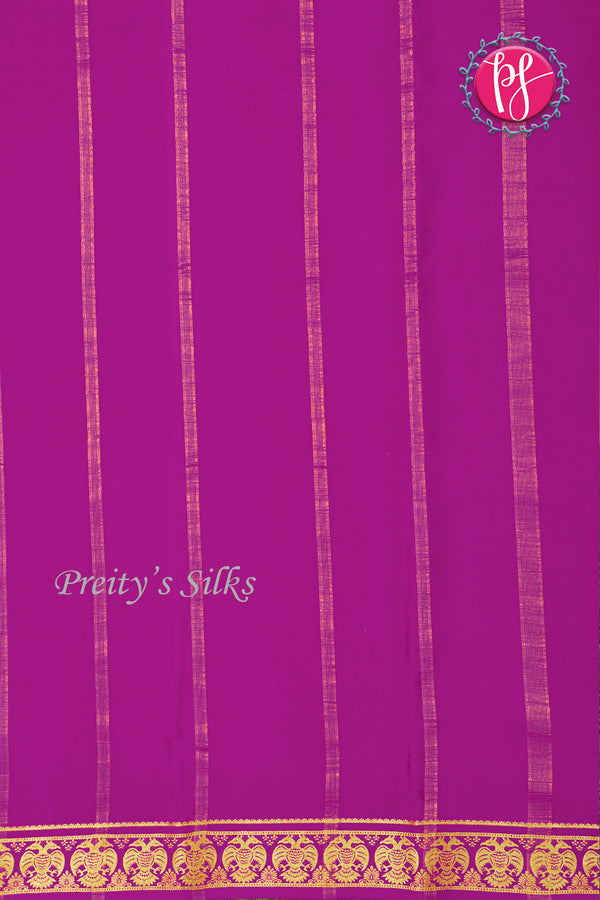 Pure Mysore Crepe Silk Saree-Gandaberunda Border-Lime Green And Purple-PA19895
