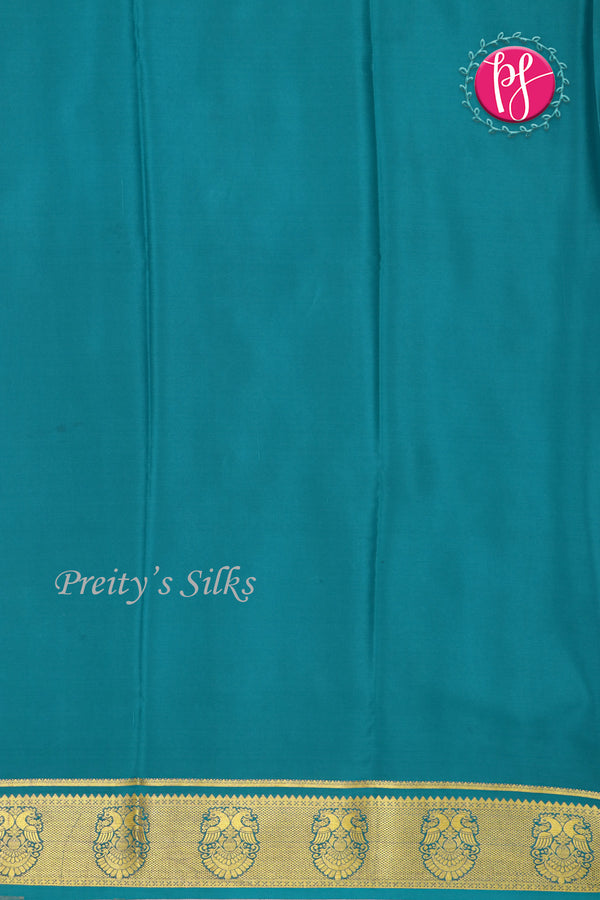 Pure Mysore Crepe Silk Saree -Soft Coral And Anandblue-PF86046