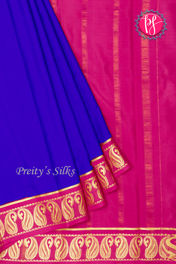 Pure Mysore Crepe Silk Saree -Royalblue And Pink-PA47159