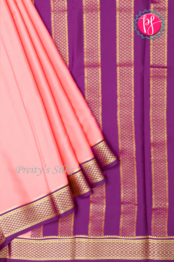 Pure Mysore Crepe Silk Saree-Lightpink And Purple- PA22389