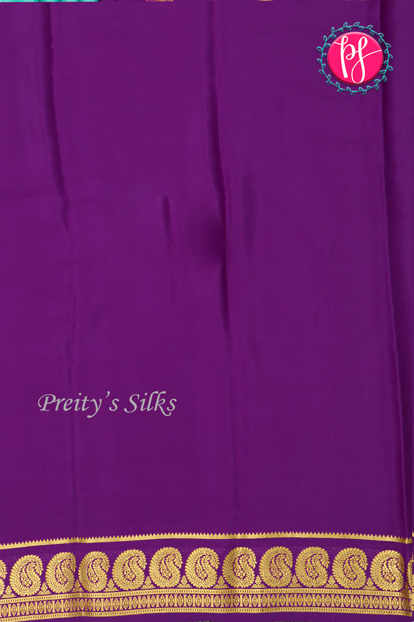 Pure Mysore Crepe Silk Saree-Skyblue And Deeppurple-PA20648