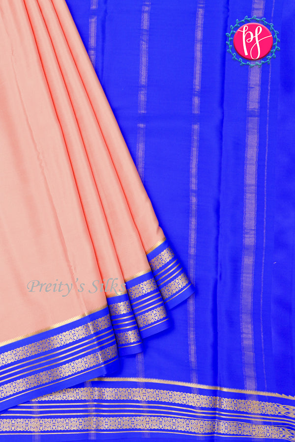 Pure Mysore Crepe Silk Saree-Peach And Royalblue-PA29025