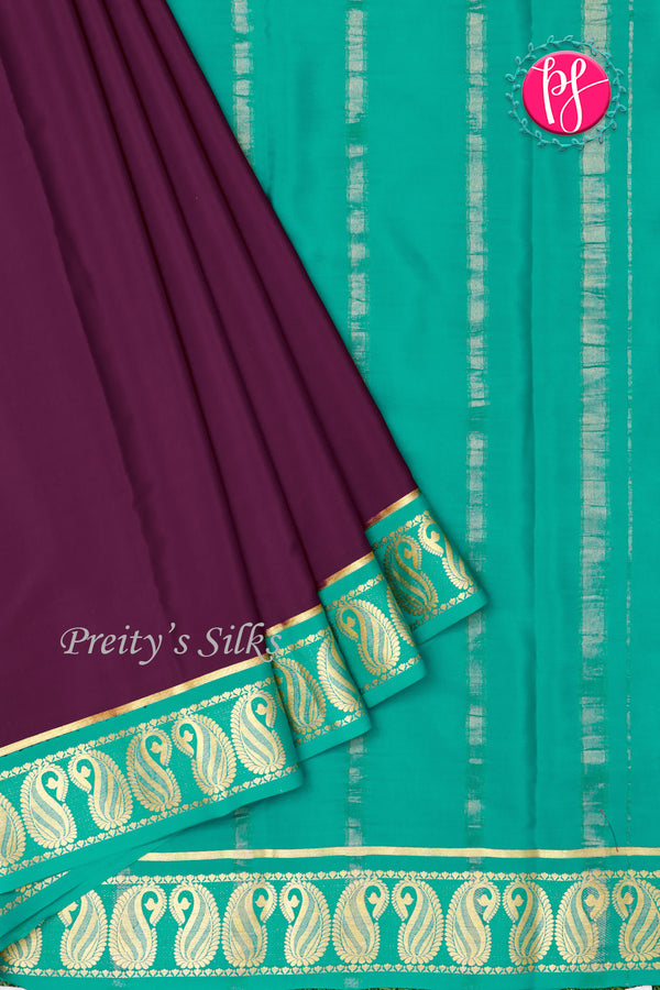 Pure Mysore Crepe Silk Saree -Deeppurple And Dark Cyan-PA47159