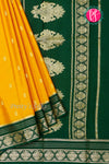 Pure Mysore Crepe Silk Saree-Mustardyellow And Darkgreen-PeacockBorder-PA26542