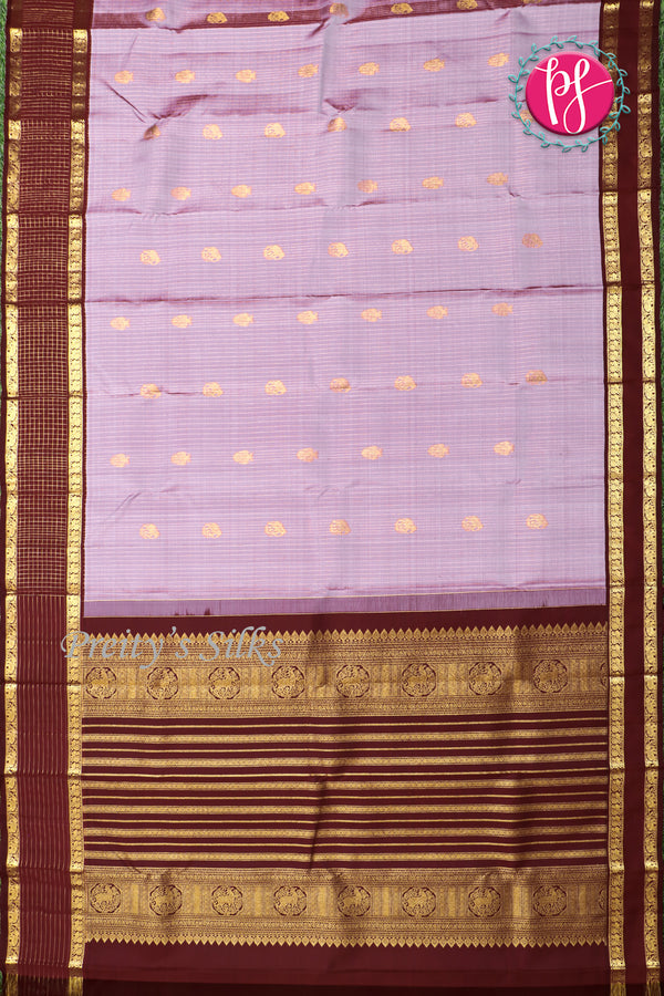 Pure Kanchipuram Silk Saree-Soft lavender And Maroon -PF85003