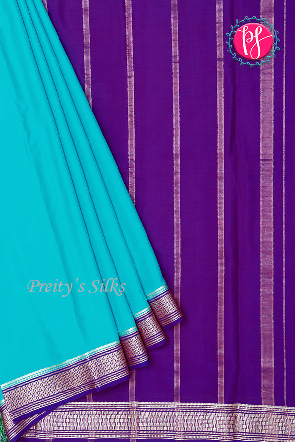 Pure Mysore Crepe Silk Saree-Cyanblue And Deeppurple-PA34000