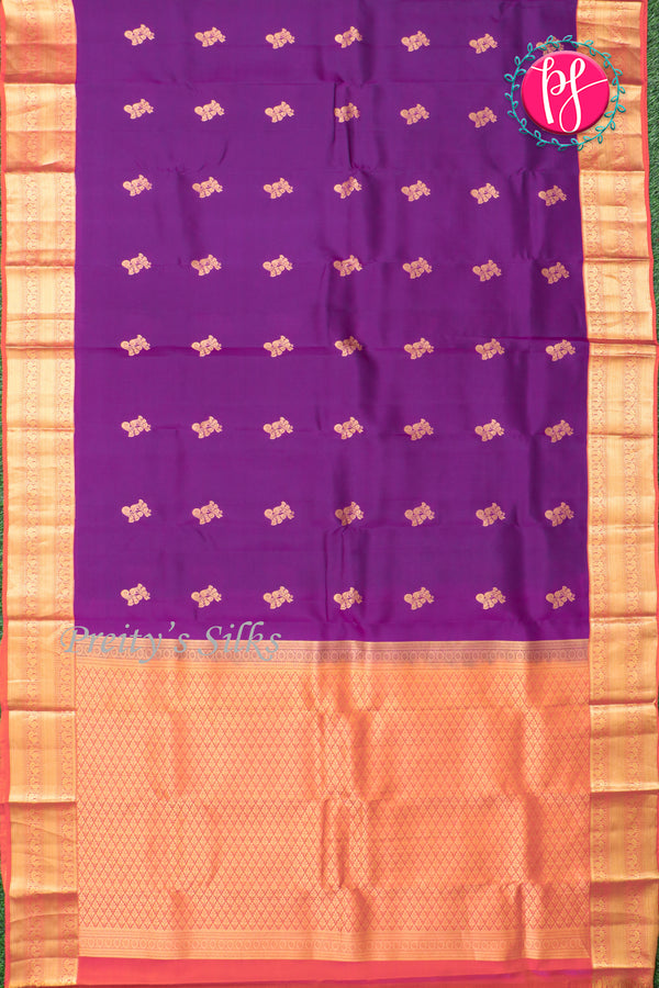 Half Pure Kanchipuram Silk Saree-Royal Violet And Sunset Orange-PA24684