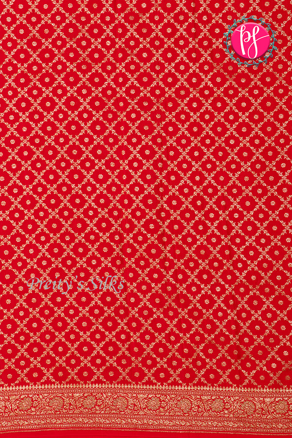 Pure Banarasi Crepe Silk Saree-Red-PA22100