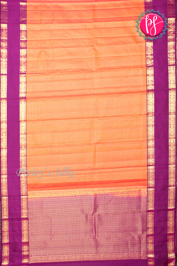 Pure Kanchipuram Silk Saree-Sunset orange And Purple-PA20377