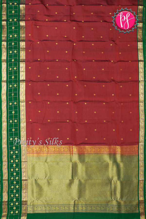 Half Pure Kanchipuram Silk Saree-Maroon And Bottlegreen-PA24684