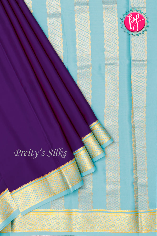 Pure Mysore Crepe Silk Saree-Purple And Pastelblue-PA22389