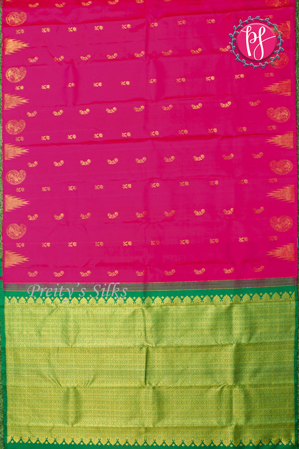Pure Kanchipuram Silk Saree-Pink And Parrotgreen-PF81916