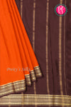 Pure Mysore Crepe Silk Saree-Saffron And Chocolatebrown-PA28981