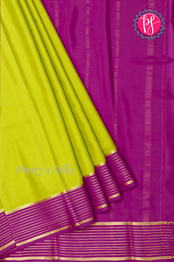 Pure Mysore Crepe Silk Saree-Olivegreen And Mejentapink-PA28865