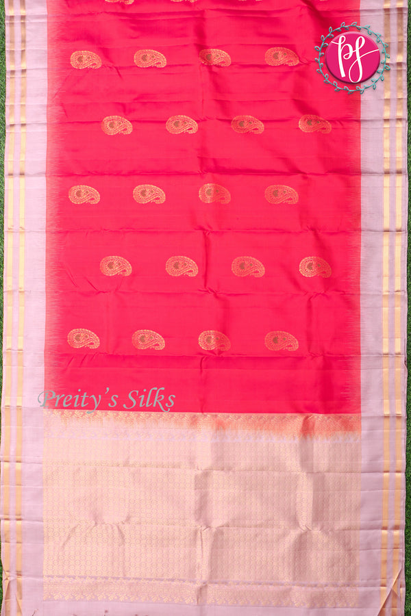 Pure Kanchipuram Silk Saree-Red And Blush Pink-PA04407