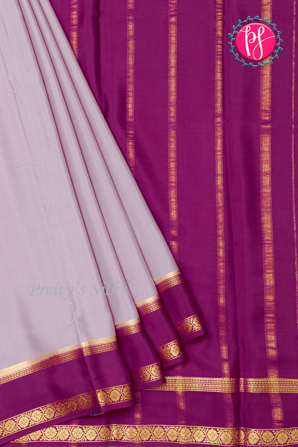 Pure Mysore Crepe Silk Saree-Grayish-pink And Wine- PA22264