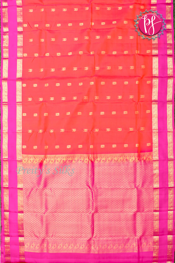 HalfPure Kanchipuram Silk Saree-Orange And Pink-PF59089