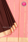 Pure Mysore Crepe Silk Saree-Chocolatebrown And Peach-PA28981