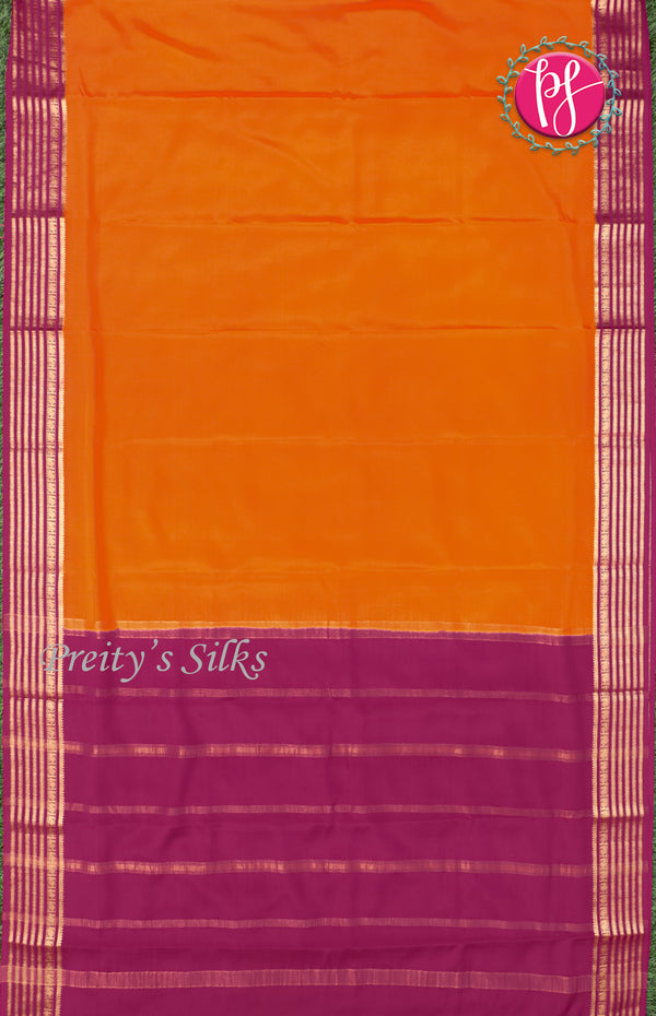 Pure Mysore Crepe Silk Saree-Brick orange And Darkpink-PF66917