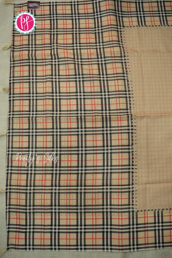 Soft Tussar Silk Saree With Bar Barry checks-PA55694