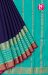 Pure Mysore Crepe Silk saree-Navyblue And Lightblue-PF45498