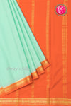Pure Mysore Crepe Silk Saree-Pastel mint green And Orange-PA28638