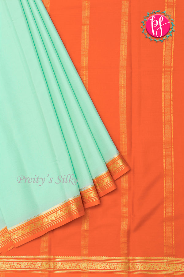 Pure Mysore Crepe Silk Saree-Pastel mint green And Orange-PA28638