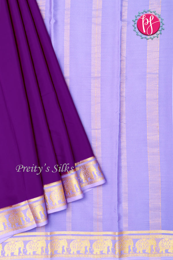 Pure Mysore Crepe Silk Saree-Contrast-Dark Purple And Lavender-PA19804