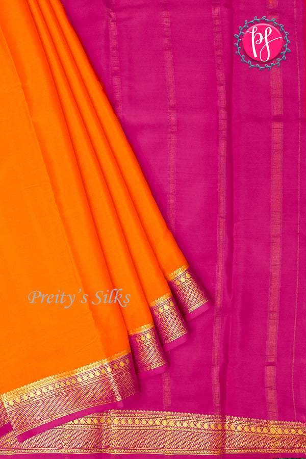 Pure Mysore Crepe Silk Saree-Orange And Pink-PA22436