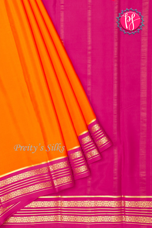 Pure Mysore Crepe Silk Saree- Orange And Pink-PA34172