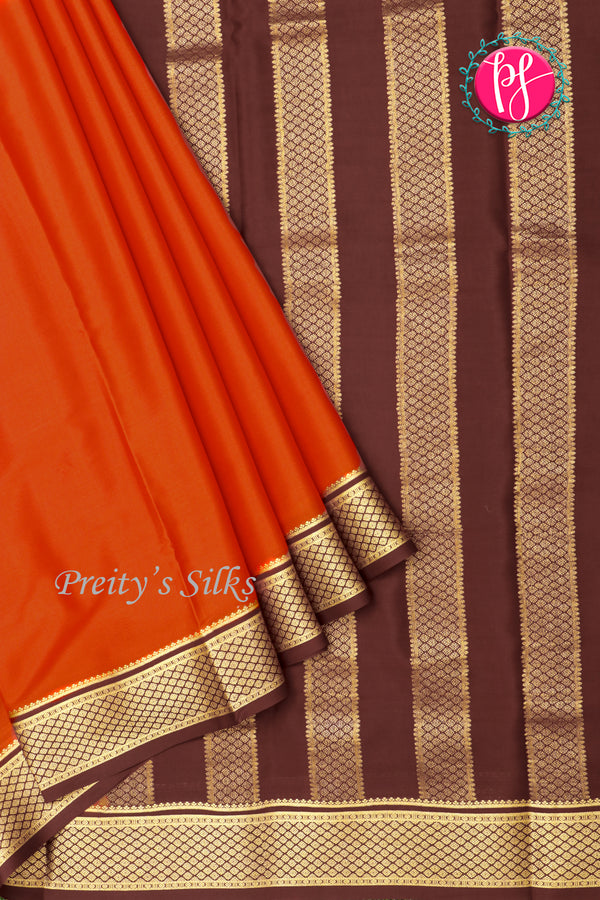 Pure Mysore Crepe Silk Saree-Rustorange And Deepmarron- PA22389