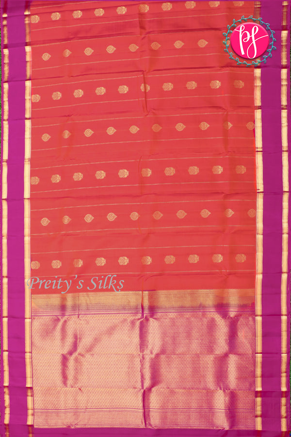Half Pure Kanchipuram Silk Saree-Brickreed And Pink-PA25965
