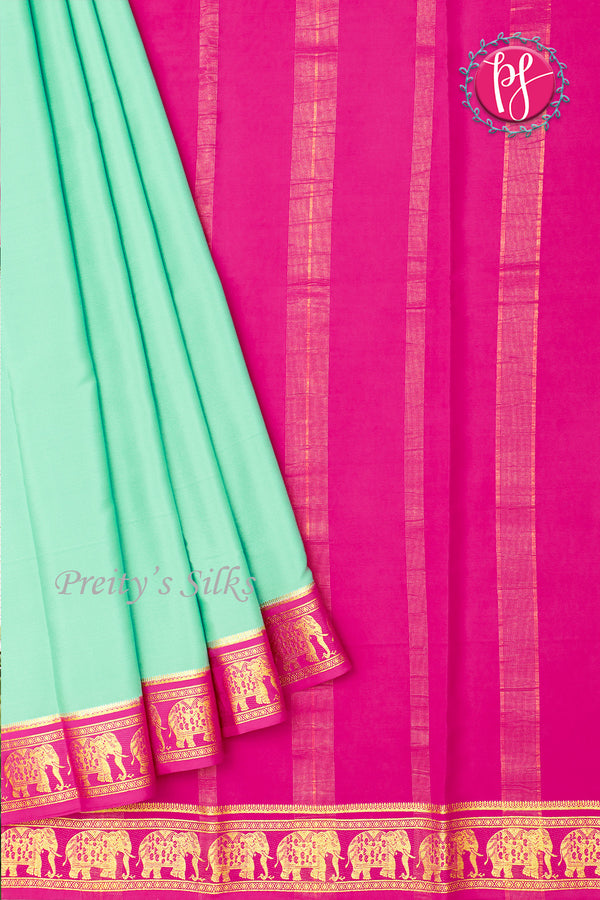 Pure Mysore Crepe Silk Saree-Contrast-Pistagreen And Pink-PA19804
