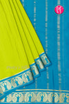 Pure Mysore Crepe Silk Saree -Olive green And Teal blue-PA47159