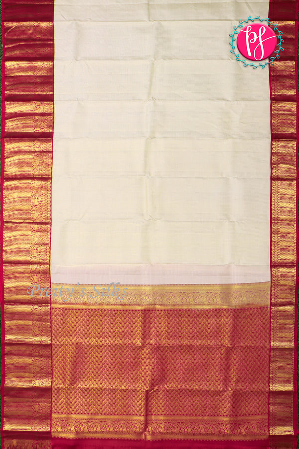Pure Kanchipuram Silk Saree-Halfwhite And Maroon-PA23597