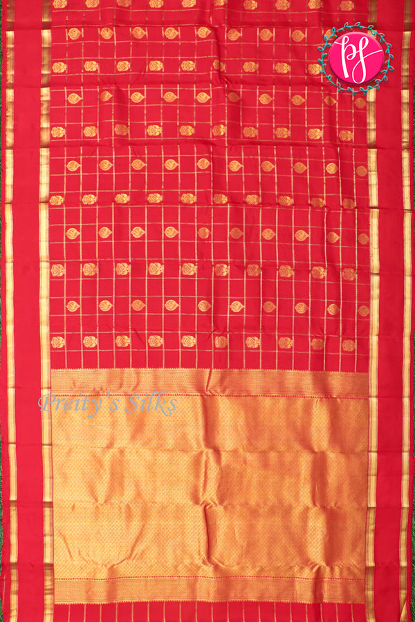Half Pure Kanchipuram Silk Saree-Red-PA25832