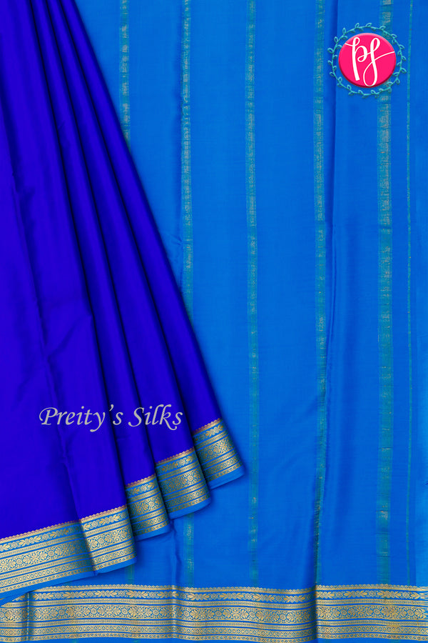Pure Mysore Crepe Silk Saree-Royalblue And Tealblue- PA28962