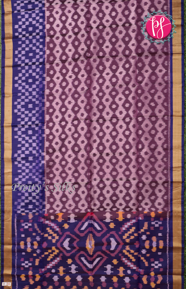 Pure Pochampally Soft Silk saree- Deep Wine with Ink Blue-PF03817