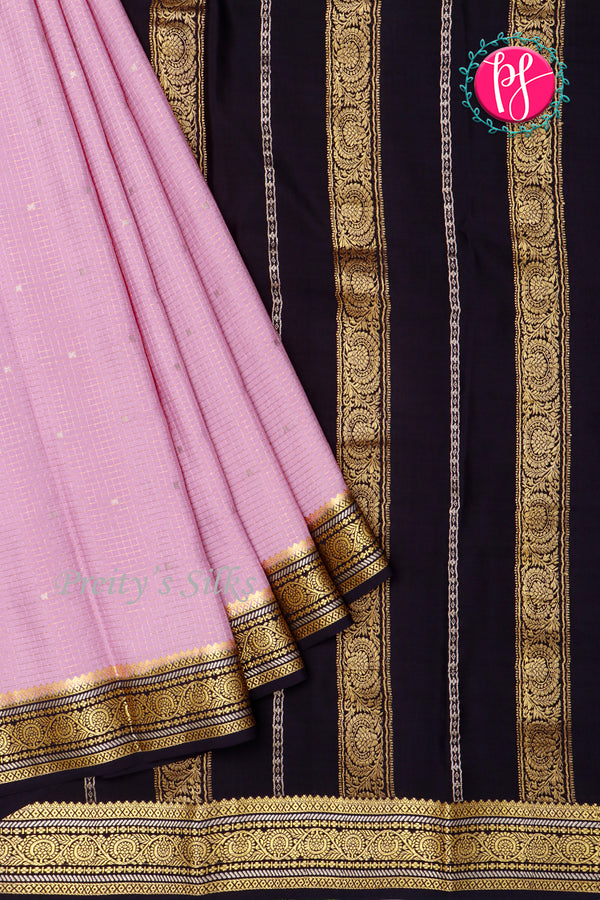 Pure Mysore Crepe Silk Saree-Mauvepink And Black-PA46766
