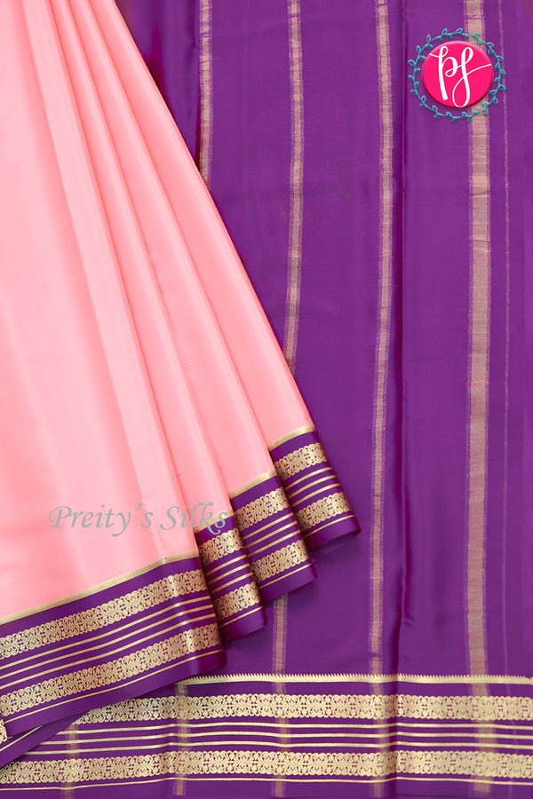 Pure Mysore Crepe Silk Saree-Pastelpink And Purple-PA34176