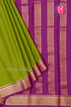 Pure Mysore Crepe Silk Saree-Olive green And Purple-PA22389